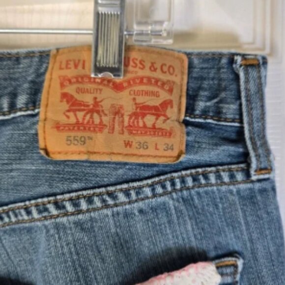 Levi's 559 upcycled Jeans vintage linens, embroidered lady Women's 36 x 34 - Picture 6 of 6